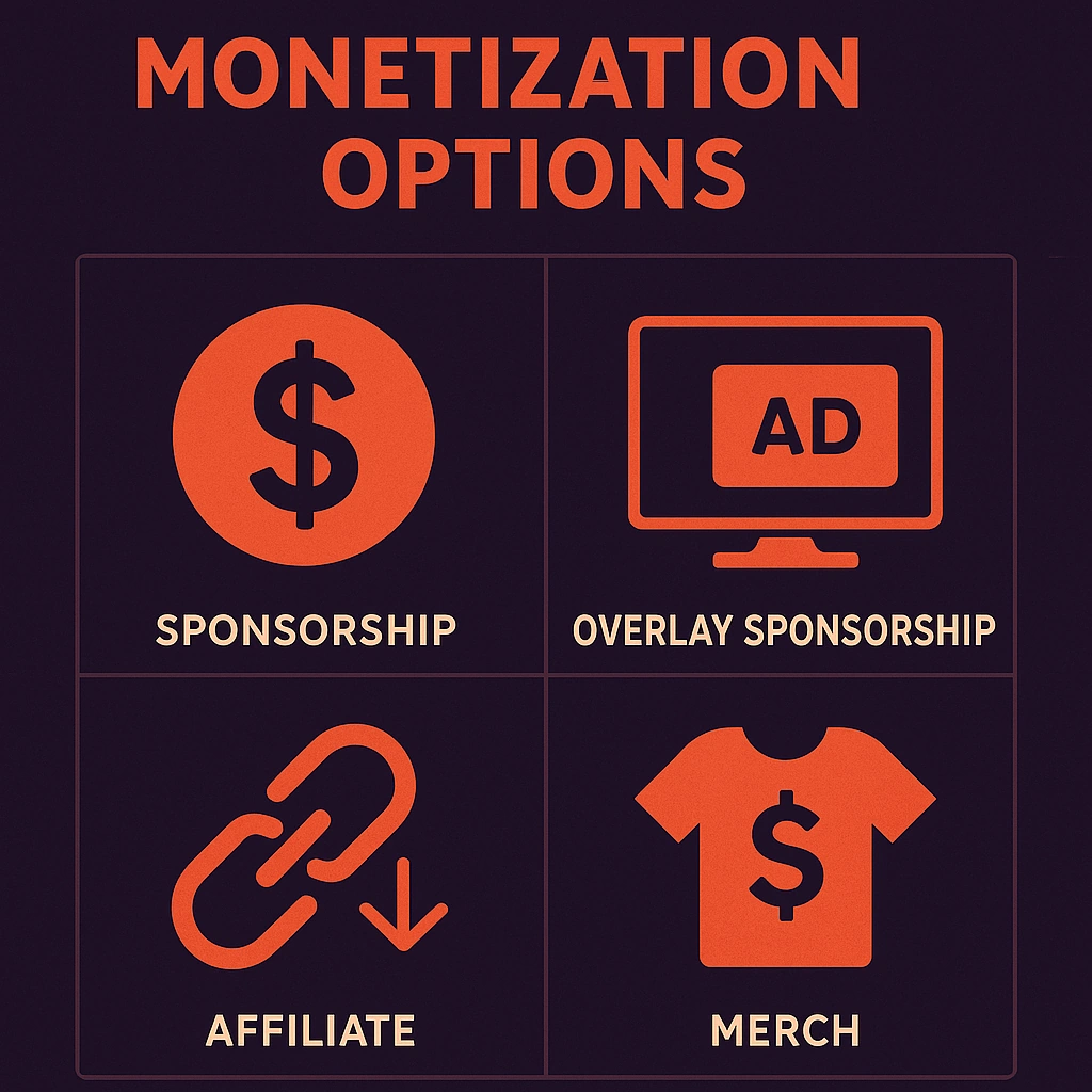 Infographic showing different monetization options for small streamers